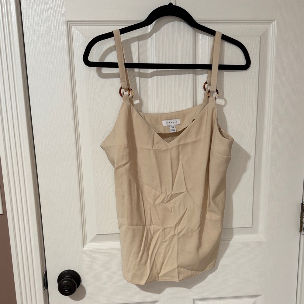 Neutral Beige V-Neck Ring-Trim Camisole